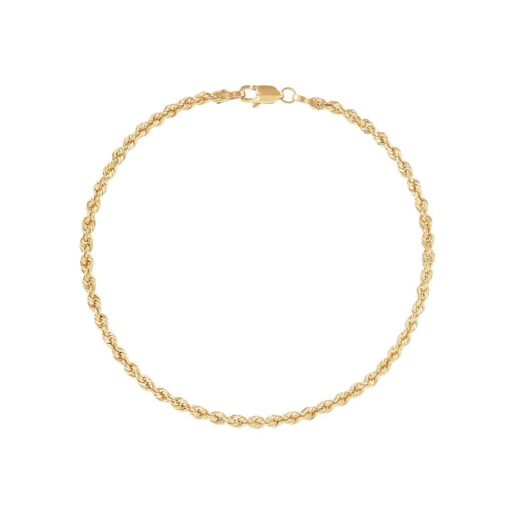 10K Yellow Gold 2.5Mm Glitter Rope Bracelet,7.5"