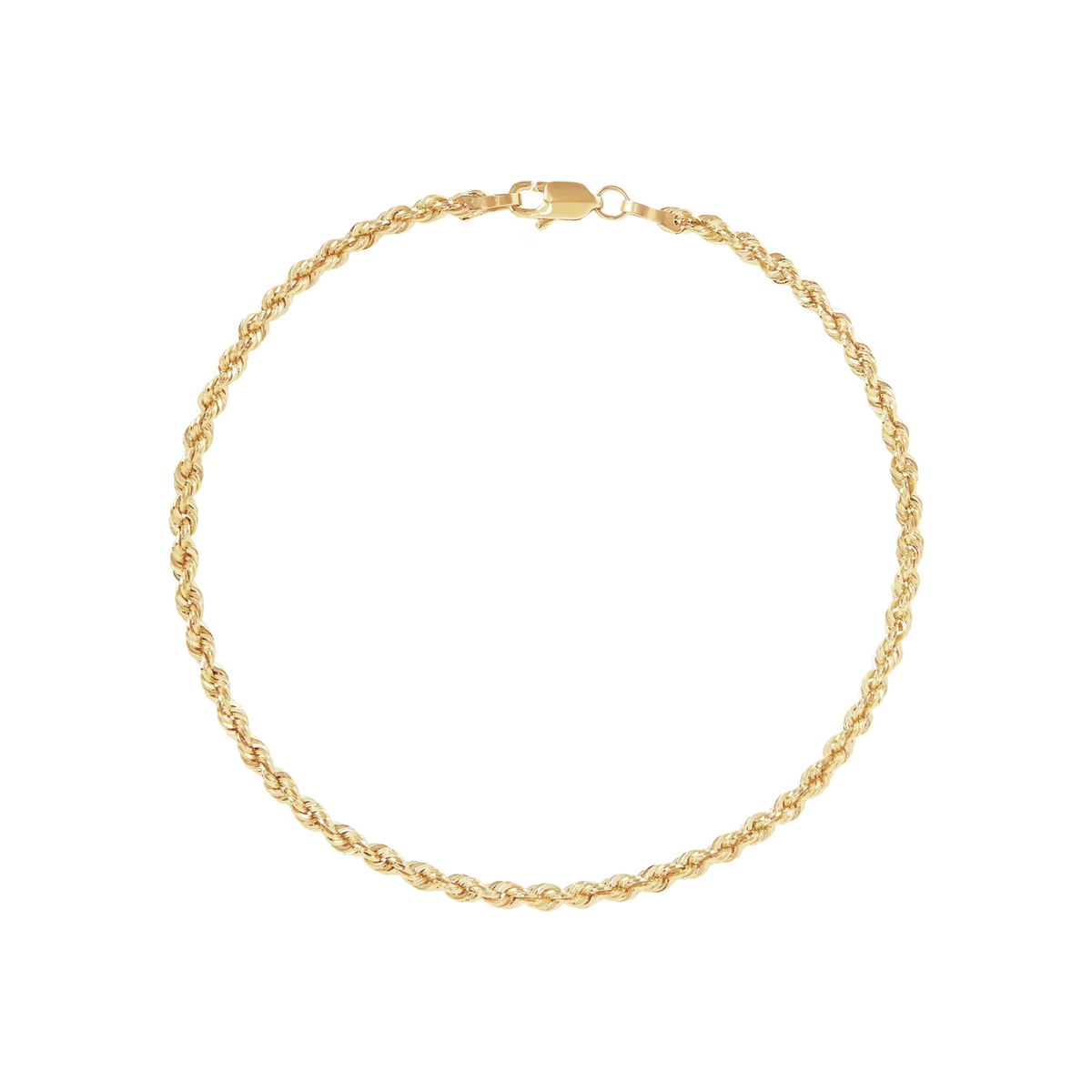 10K Yellow Gold 2.5Mm Glitter Rope Bracelet,7.5"