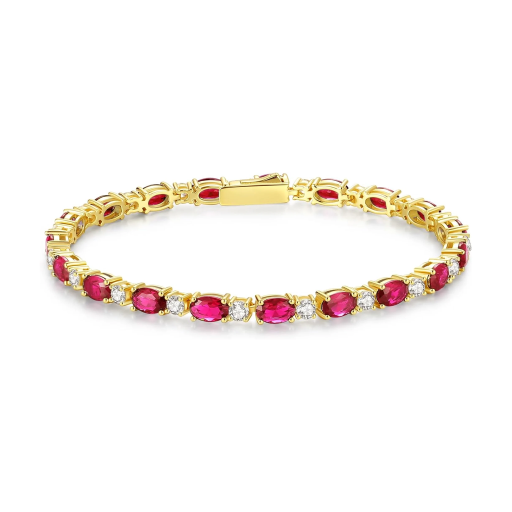 14K Gold Plated Silver Birthstone Tennis Bracelets for Women 7"
