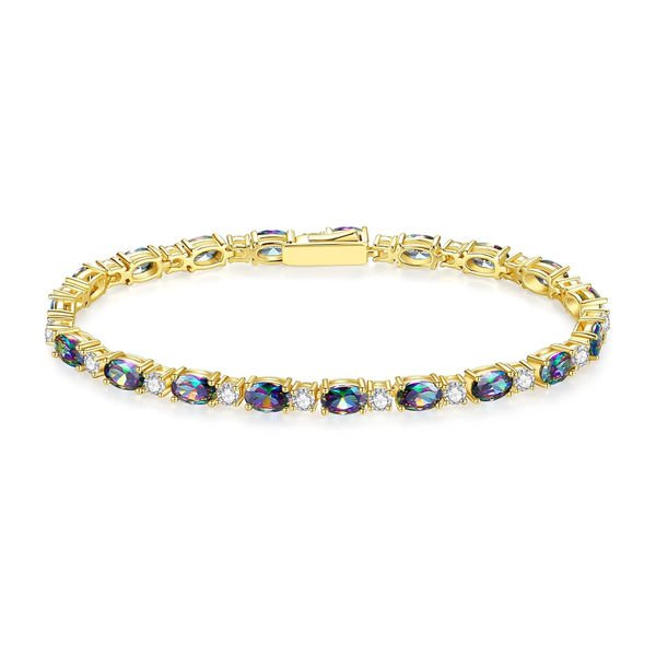 14K Gold Plated Silver Birthstone Tennis Bracelets for Women 7"