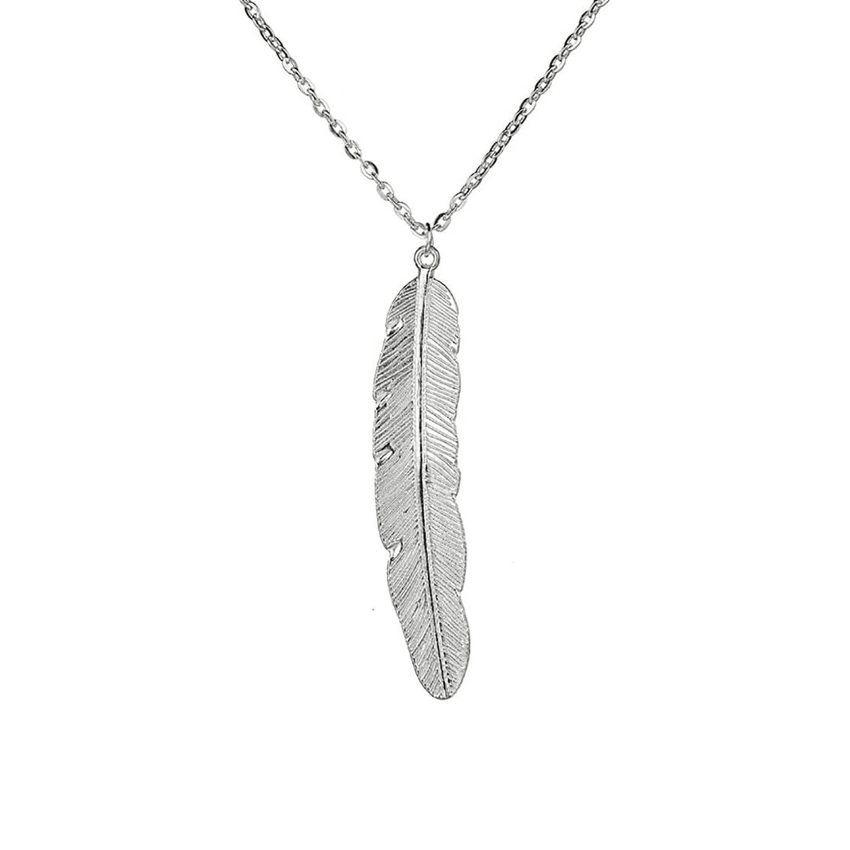 Vintage Simple Feather Pendant Necklaces Women Long Necklace Colar Jewelry Gifts - KARMARKA