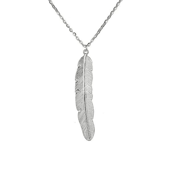 Vintage Simple Feather Pendant Necklaces Women Long Necklace Colar Jewelry Gifts - KARMARKA