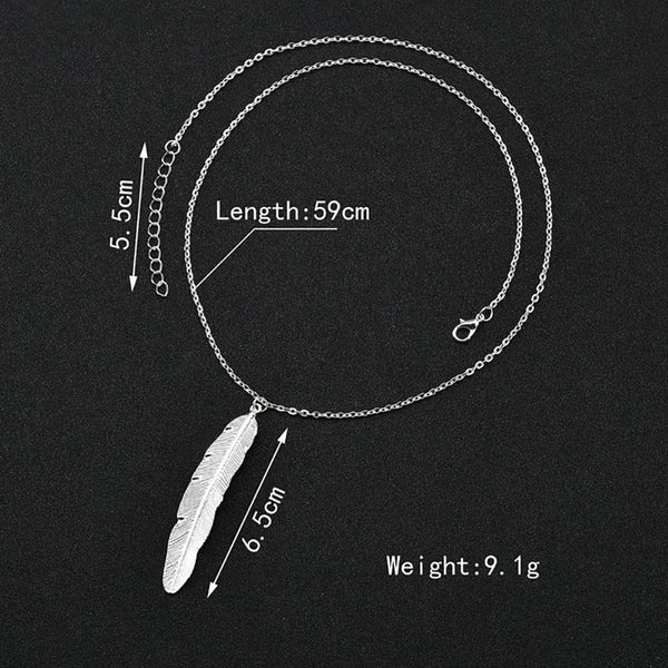 Vintage Simple Feather Pendant Necklaces Women Long Necklace Colar Jewelry Gifts - KARMARKA