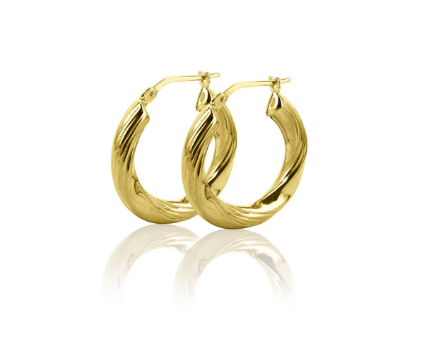 Women'S 14K Gold Plated Sterling Silver Twisted Ribbed Hoop Adults Earrings - KARMARKA