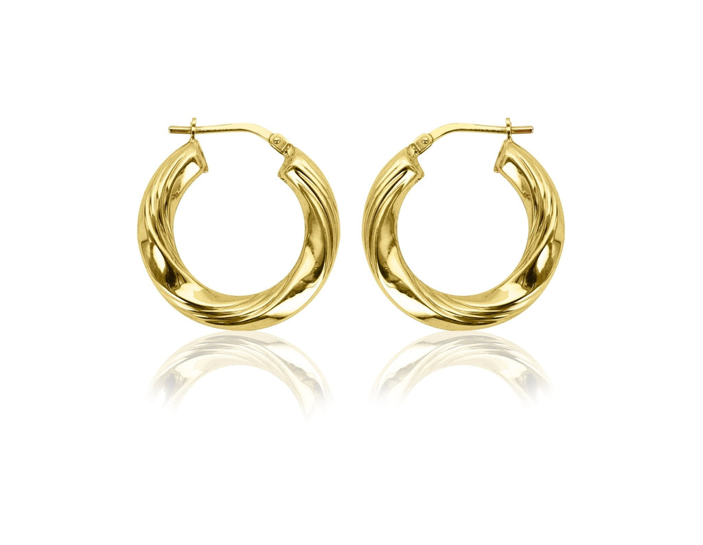 Women'S 14K Gold Plated Sterling Silver Twisted Ribbed Hoop Adults Earrings - KARMARKA