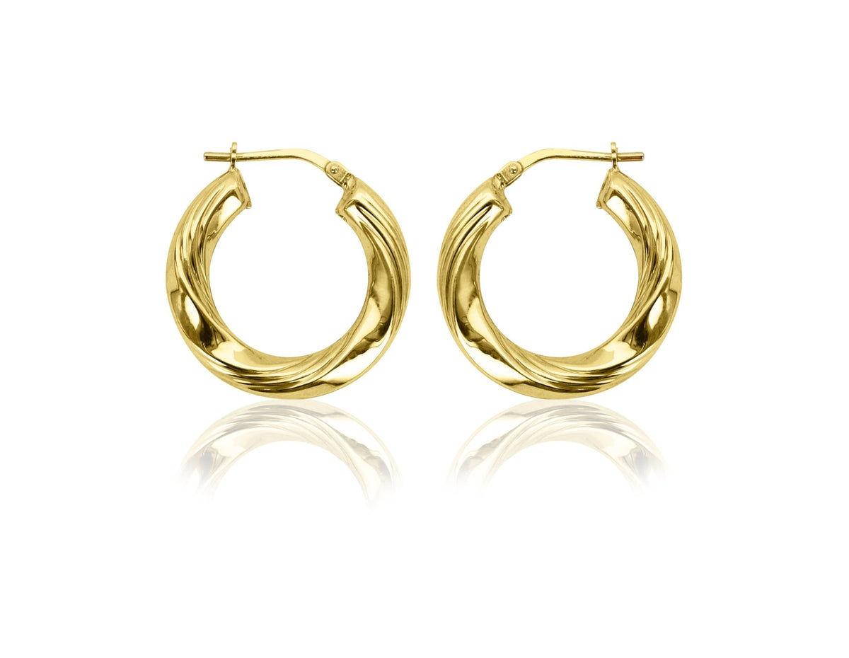 Women'S 14K Gold Plated Sterling Silver Twisted Ribbed Hoop Adults Earrings - KARMARKA