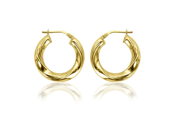 Women'S 14K Gold Plated Sterling Silver Twisted Ribbed Hoop Adults Earrings - KARMARKA