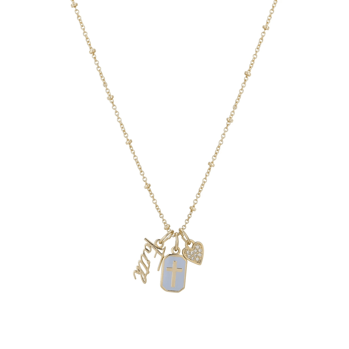 Women'S 14Kt Gold Flash Plated Cubic Zirconia "Faith" Charm Necklace, 18+2" - KARMARKA Main image