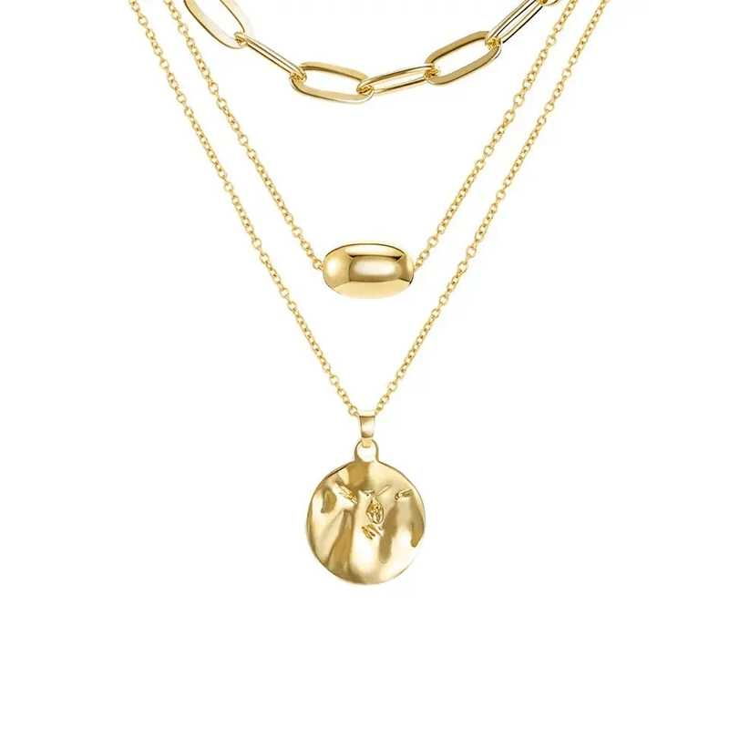 Women'S 3Pcs Gold Minimalist Long Paperclip Link Chain Necklaces with Coin Pendant, Dainty Chain, Minimalist Chic Jewelry, Fashion Chic Accessories, Everyday Wear Jewelry Gift,Sohochic - KARMARKA Main image