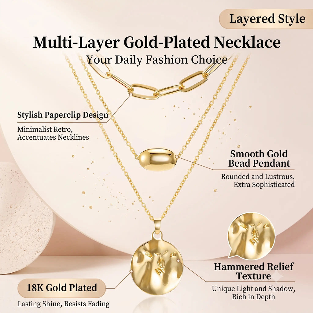 Women'S 3Pcs Gold Minimalist Long Paperclip Link Chain Necklaces with Coin Pendant, Dainty Chain, Minimalist Chic Jewelry, Fashion Chic Accessories, Everyday Wear Jewelry Gift,Sohochic - KARMARKA