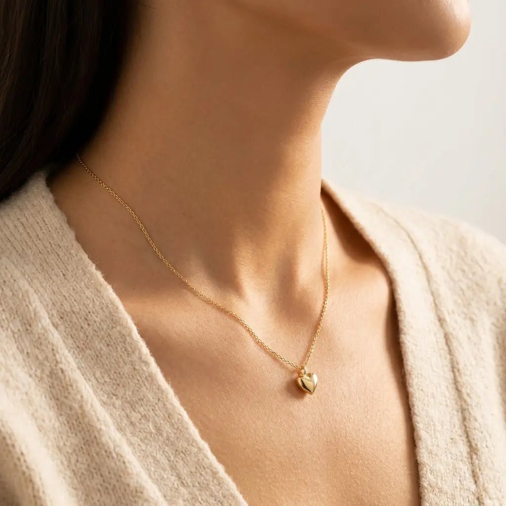 Women’s Dainty Heart Necklace – 16"+2" Extender, Minimalist Layered Chain - KARMARKA