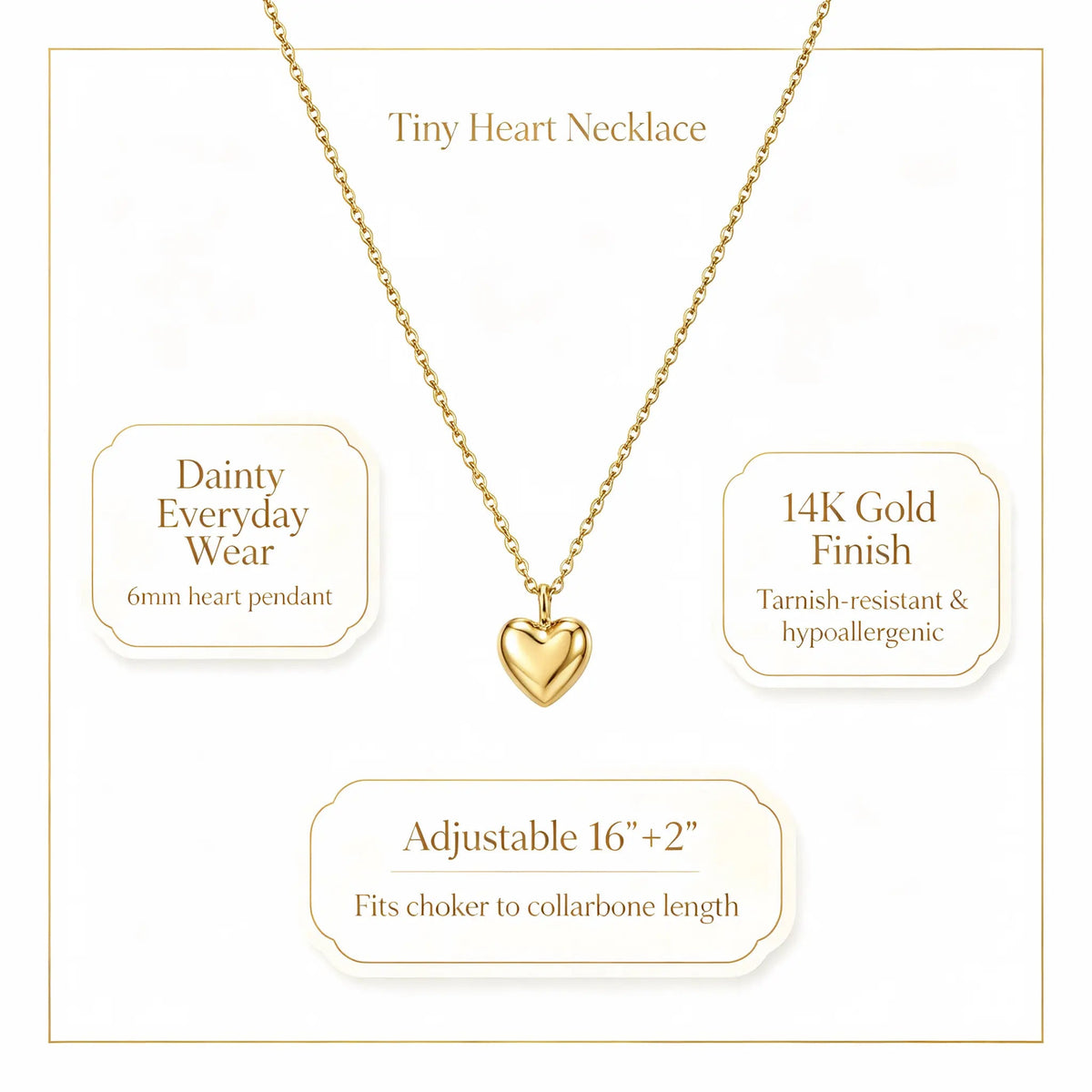 Women’s Dainty Heart Necklace – 16"+2" Extender, Minimalist Layered Chain - KARMARKA