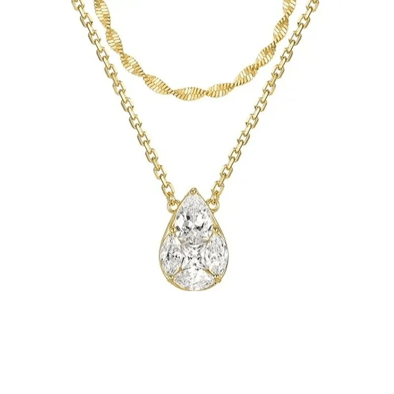 Women'S Gold-Plated Cubic Zirconia Layered Necklaces - Dainty Layering Jewelry with Paperclip Chain, Simple Choker Gift for Women - KARMARKA Main image