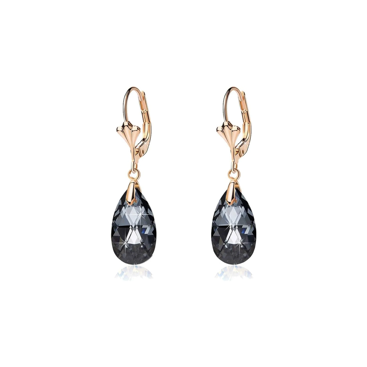 Austrian Crystal Teardrop Leverback Dangle Earrings for Women Fashion 14K Gold Plated Hypoallergenic Jewelry